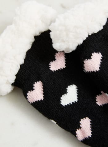 Heart Motif Cozy Knit Socks, Black