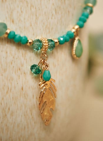 Feather & Bead Charm Necklace, Blue