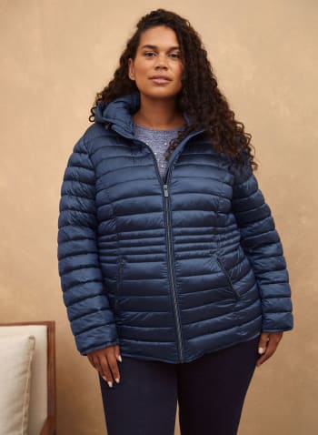 Packable Vegan Down Quilted Coat, Blue