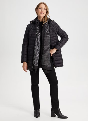Quilted Mid-length Coat, Black