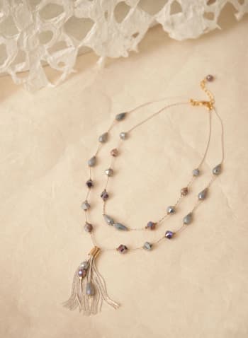 Tassel Detail Double Row Necklace, Purple
