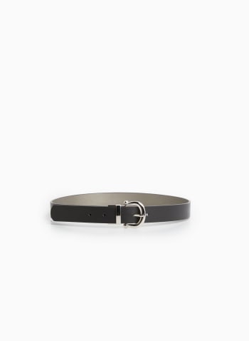 Horseshoe Buckle Reversible Belt, Black