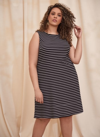 Stripe Print Ribbed Jersey Dress, Black & White