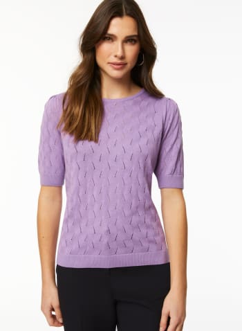 Short Sleeve Pointelle Sweater, Purple
