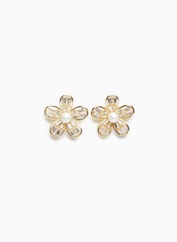Floral Button Earrings, Gold