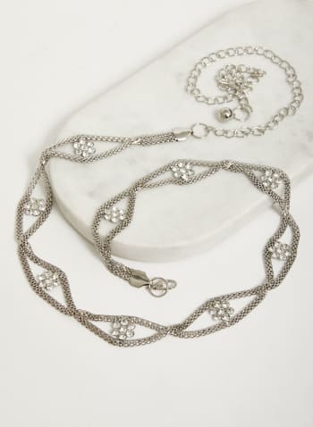 Floral Detail Chain Belt, Silver