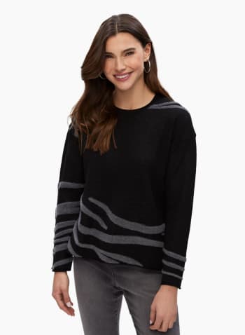 Wool Blend Zebra Motif Sweater, Beige