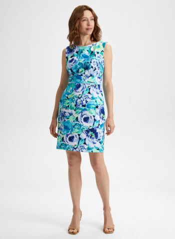 Floral Print Tiered Dress, Electric Blue 