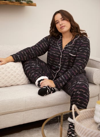 Printed Pyjama Set, Black