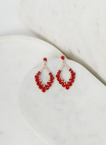 Boucles d'oreilles chandelier à pierres et cristaux, Rouge