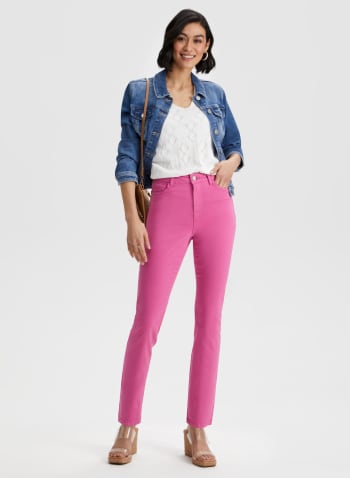 Straight Leg Coloured Denim Jeans, Strawberry Pink 