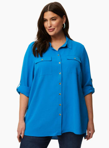 3/4 Sleeve Button Down Top, Blue