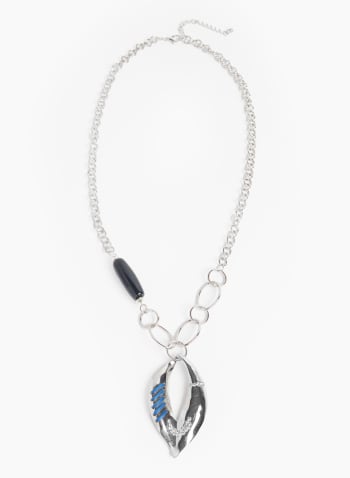 Open Leaf Pendant Necklace, Blue