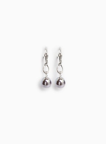Dark Pearl Dangle Earrings, Silver