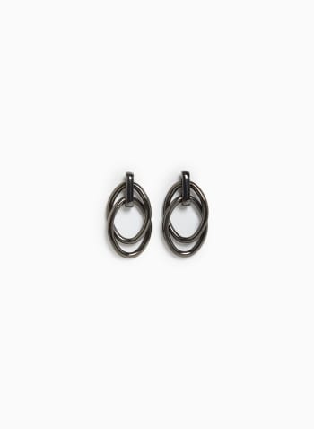 Double Oval Dangle Earrings, Charcoal