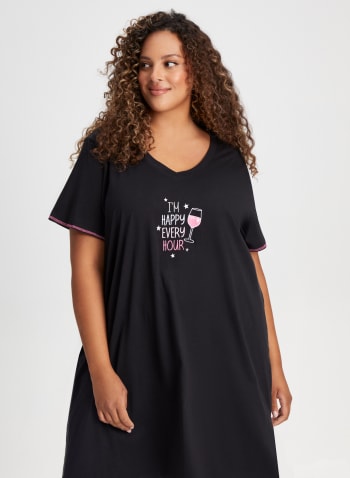 Embroidered Text Nightshirt, Black
