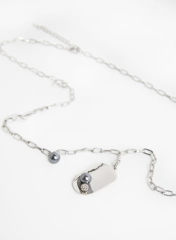 Chain Link Pearl Detail Necklace, Silver