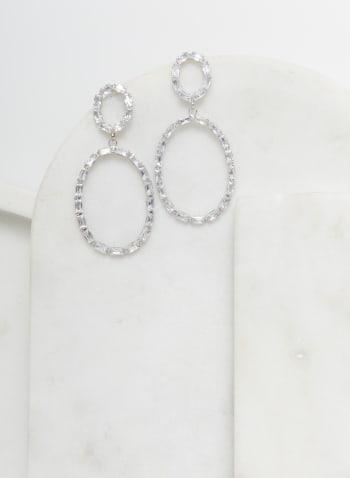 Boucles d'oreilles à ovales et baguettes de cristaux, Argent