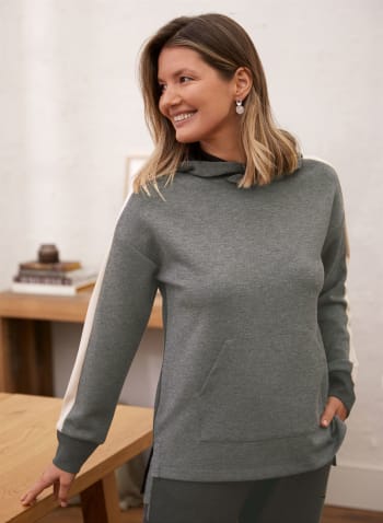 Hooded Colour Block Sweater, Medium Grey Mix