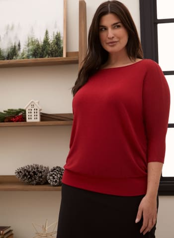 3/4 Sleeve Knit Top, Red