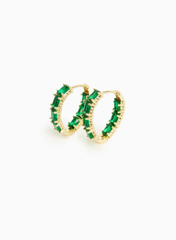 Faceted Stone Hoop Earrings, Mint Green