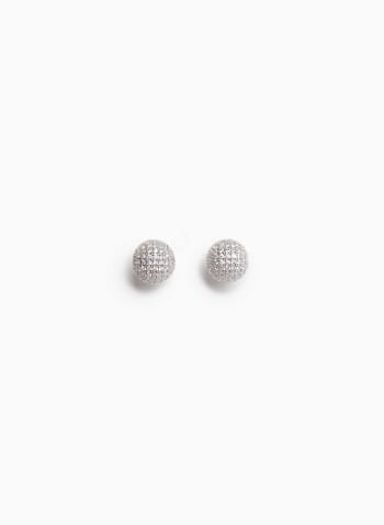 Boucles d'oreilles style bouton à cristaux, Argent