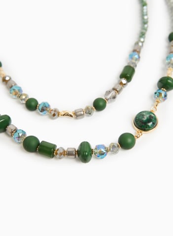 Double Row Beaded Necklace, Green Pattern
