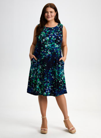 Floral Print Sleeveless Dress, Blue Pattern