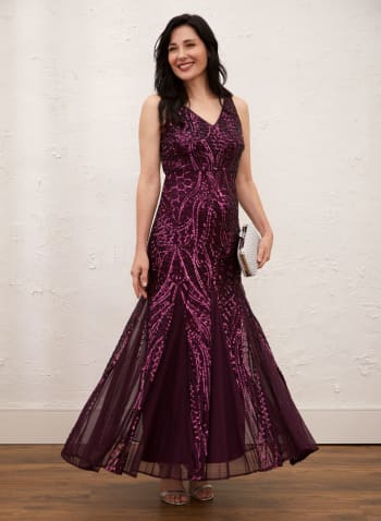 Sequin & Mesh Maxi Dress, Purple