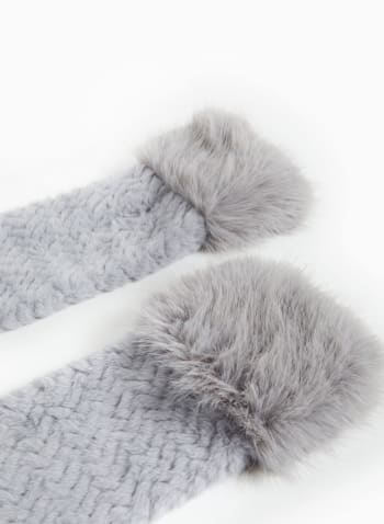 Vegan Fur Trim Knit Scarf, Grey