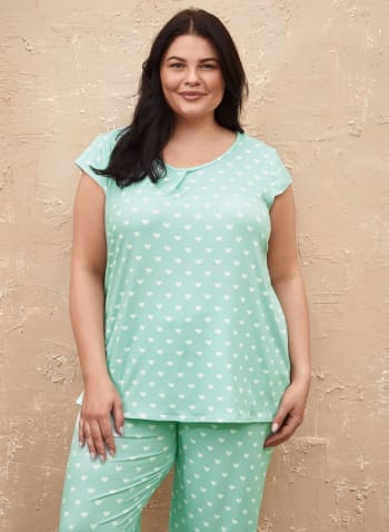 Mini Heart Print Pyjama Set, Green