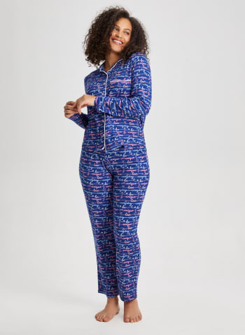 Ensemble pyjama à motif textes, Motif bleu