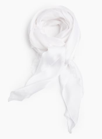 Cotton-Blend Frayed Hem Wrap, White
