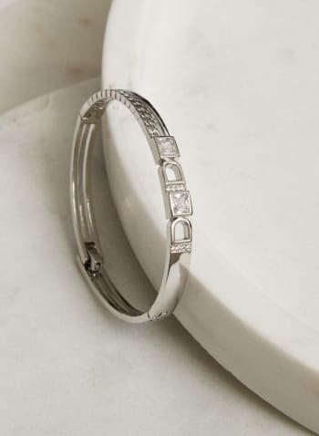 Crystal Detail Bangle Bracelet, Silver