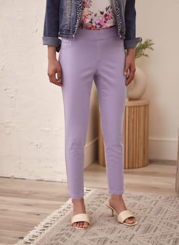 Pull-On Slim Leg Ankle Jeans, Purple