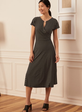 Striped Midi Dress, Black Pattern