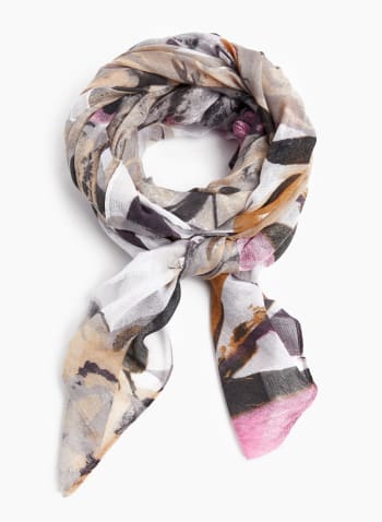 Abstract Floral Motif Scarf, Natural Beige
