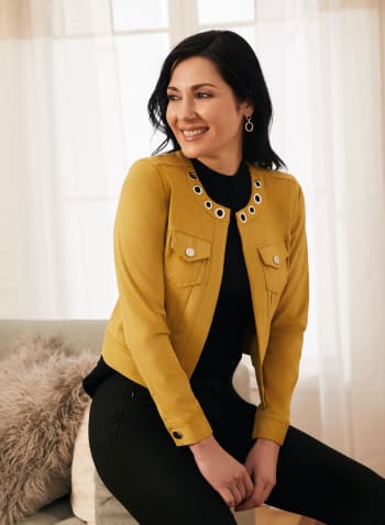 Cropped Faux Leather Jacket, Yellow