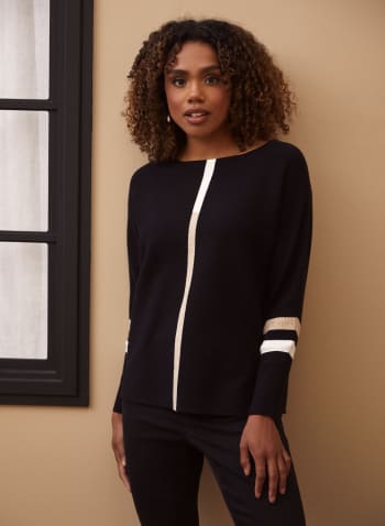 Contrast Stripe Sweater, Black Pattern