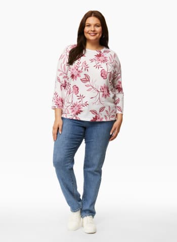 Boat Neck Floral Motif Sweater, Assorted