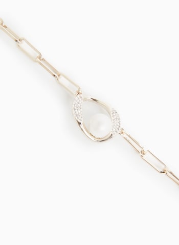 Open Oval & Pearl Pendant Necklace, Pearl