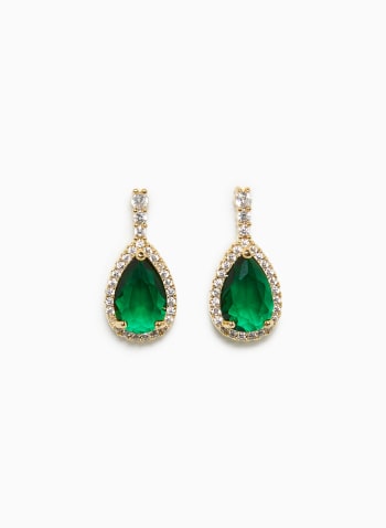 Boucles d'oreilles pendantes à pierre et cristaux, Motif vert