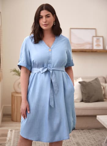 Short Sleeve Tencel Dress, Chambray Blue