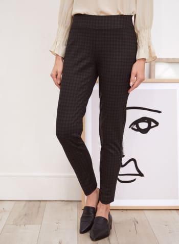 Checkered Print Pull-On Pants, Brown