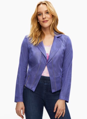 Zip Detail Faux Suede Jacket, Light Purple