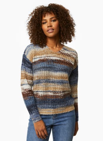V-Neck Sweater, Blue Pattern