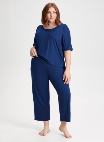 Pleat & Bow Detail Pyjama Set, Cool Blue