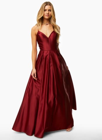 Satin Fit & Flare Ball Gown, Red