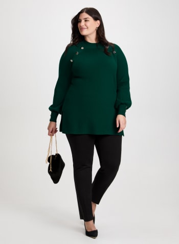 Button Detail Tunic Sweater, Green Envy