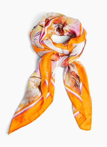 Foulard léger à feuilles et à fleurs, Orange